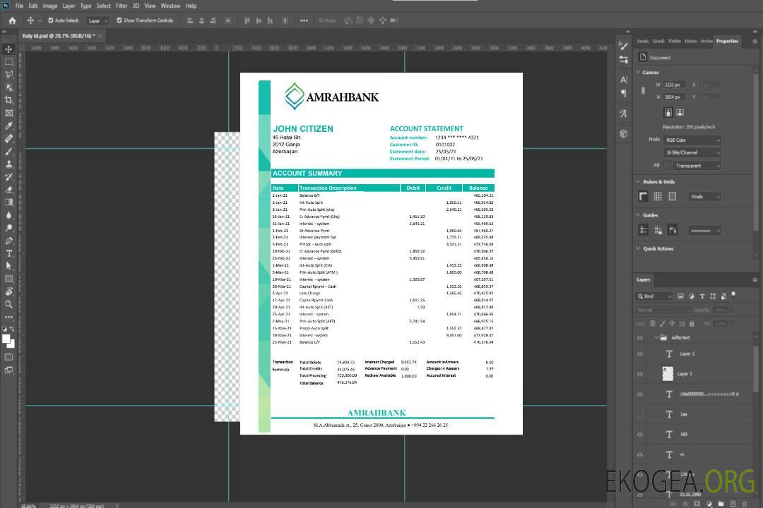 Relevé bancaire d'Azerbaïdjan Amrahbank, modèle facile à remplir au format Excel et PDF template